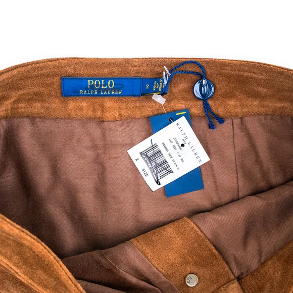 NWT Polo Ralph Lauren Buttoned Suede Mini skirt Brown Suede - Size 2 (XS)